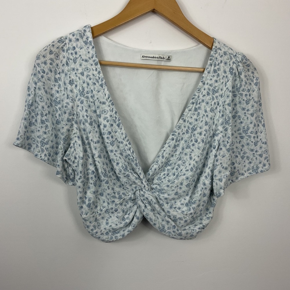 Abercrombie& Fitch Womens Cropped Knot Front Top Floral Print Short Sleeve M